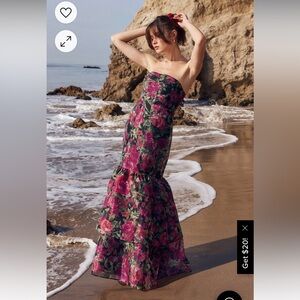 Lulus Fleur of Dreams Green and Pink Floral Print Organza Maxi Dress